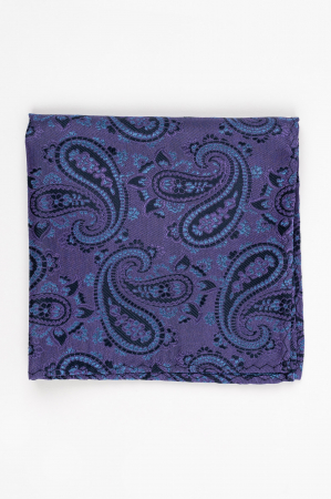 BATISTE - Batista matase naturala mov cu model paisley bleu si negru