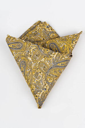 Batista matase naturala galbena cu paisley alb si negru [0]