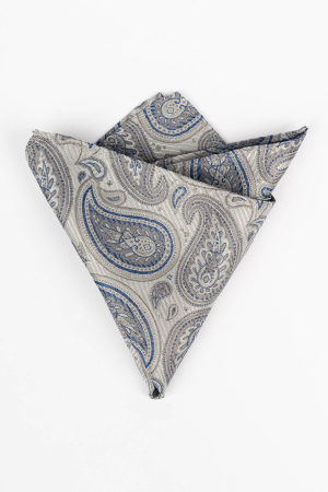 Batista matase naturala gri cu paisley bleumarin [0]