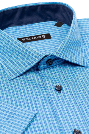 Camasa 2XL-4XL maneca scurta regular albastra cu carouri turcoaz [1]