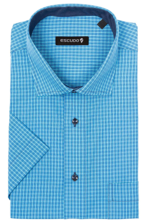 Camasa 2XL-4XL maneca scurta regular albastra cu carouri turcoaz [0]