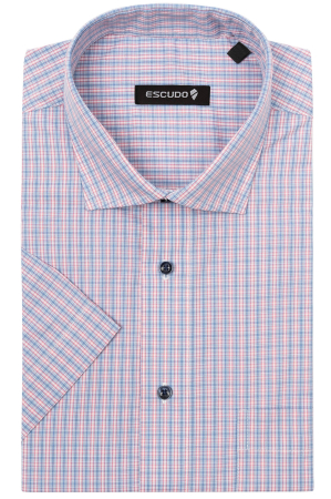 Camasa 2XL-4XL regular cu maneca scurta cu carouri roz si bleu [0]