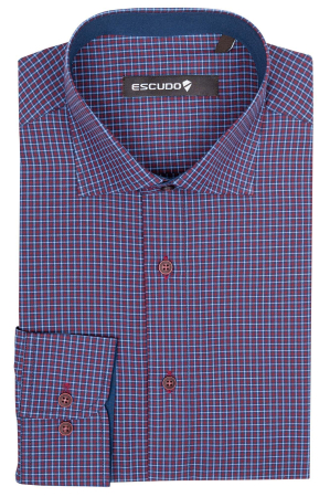 Camasa 2XL regular cu carouri visinii si albastre [0]