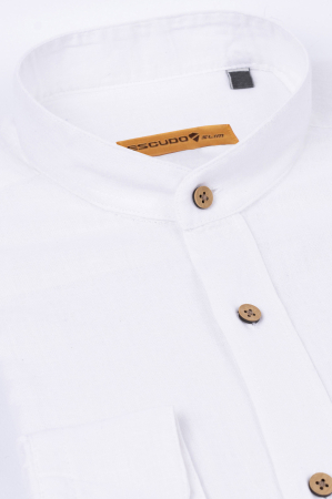 Camasa alba casual barbati slim fit din in cu guler tunica [3]