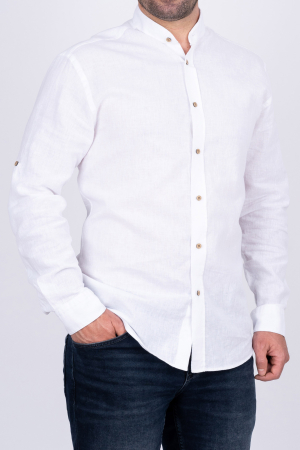 CAMASI DIN IN - Camasa alba casual barbati slim fit din in cu guler tunica