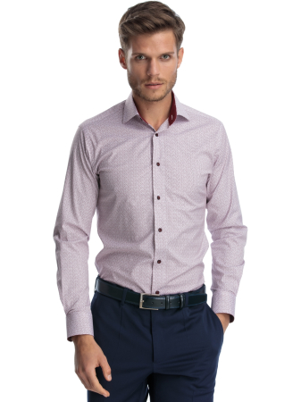 Camasa alba cu imprimeuri bordo slim fit [0]