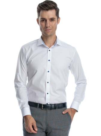 Camasa alba cu insertii bleumarin slim fit [0]