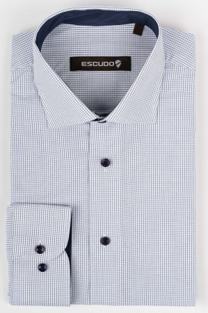 DUNGI SI CAROURI - Camasa alba regular  cu carouri bleu