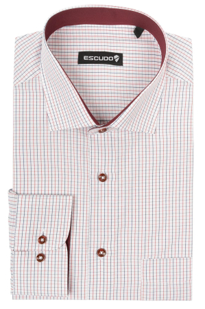 Camasa alba regular cu carouri in combinatie de rosu si negru [0]