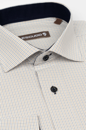DUNGI SI CAROURI - Camasa alba regular fit cu carouri bleumarin si bej