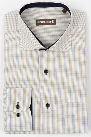 DUNGI SI CAROURI - Camasa alba regular fit cu carouri bleumarin si bej