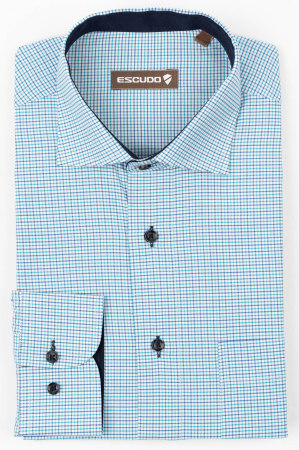 Camasa alba regular fit cu carouri bleumarin si turcoaz [0]