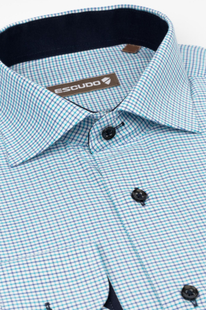 Camasa alba regular fit cu carouri bleumarin si turcoaz [2]