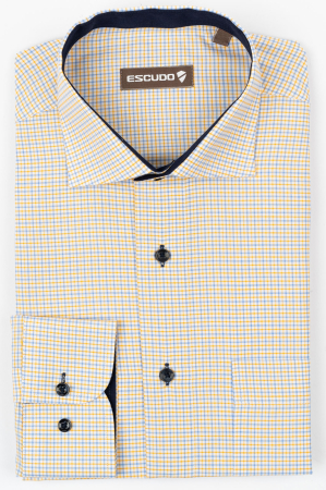 Camasa alba regular fit cu carouri galbene si bleu [0]