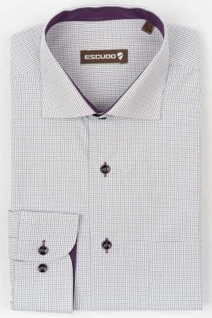 DUNGI SI CAROURI - Camasa alba regular fit cu carouri mov