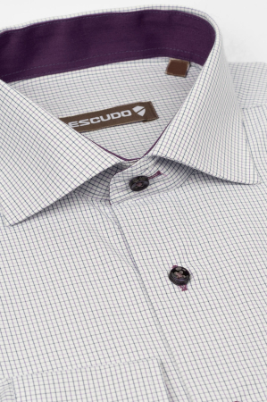 DUNGI SI CAROURI - Camasa alba regular fit cu carouri mov