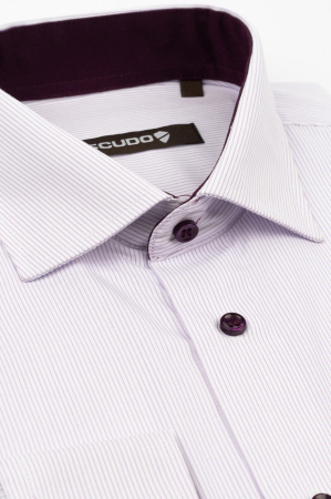 Camasa alba regular fit cu dungi mov [2]