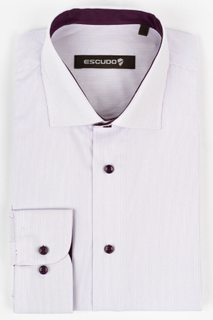 DUNGI SI CAROURI - Camasa alba regular fit cu dungi mov