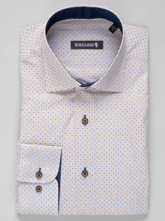 Camasa alba regular fit cu imprimeuri maro si albastre [0]