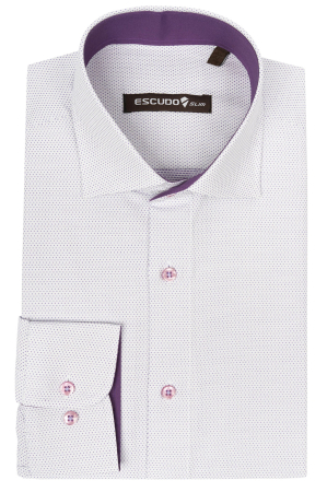 Camasa alba slim cu picouri mov [0]