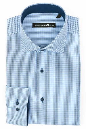 Camasa alba slim fit cu carouri bleumarin [0]