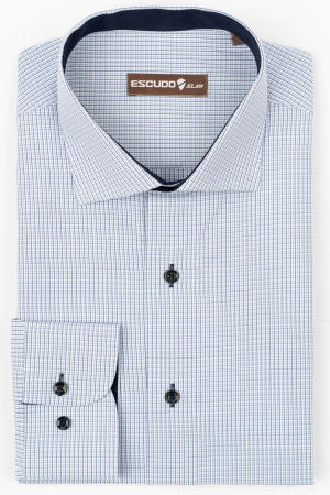CAMASI - Camasa alba regular fit cu carouri bleumarin,lila si bleu - 2XL