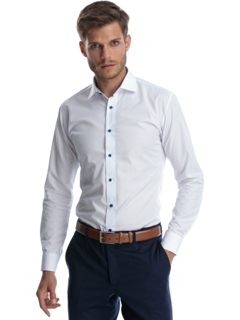 Camasa alba slim fit cu insertii albastre [0]