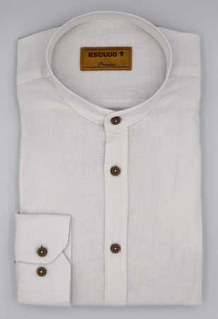 CAMASI DIN IN - Camasa alba slim fit din in cu guler tunica pentru barbati