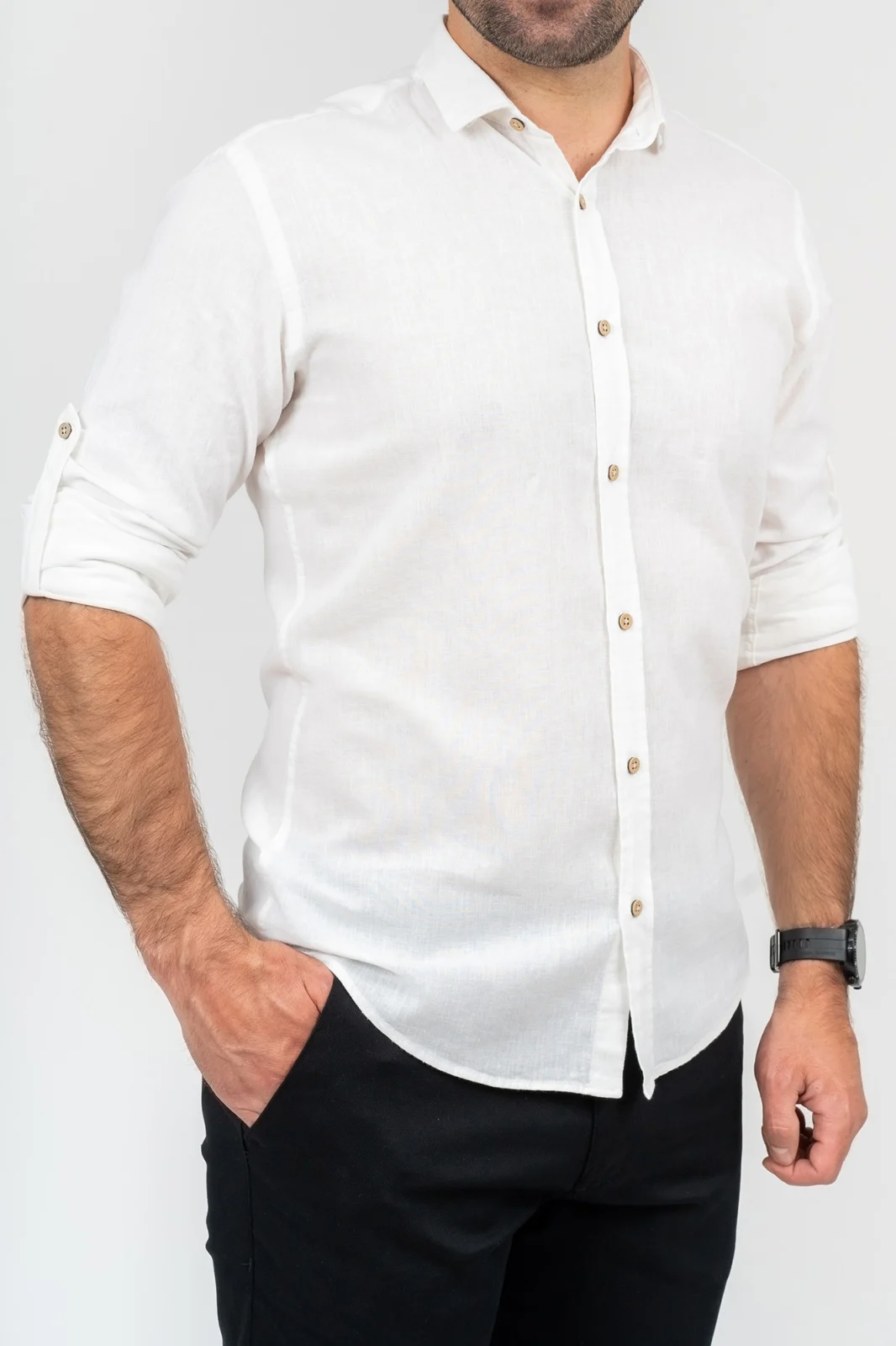 CAMASI DIN IN - Camasa alba slim fit din in pentru barbati