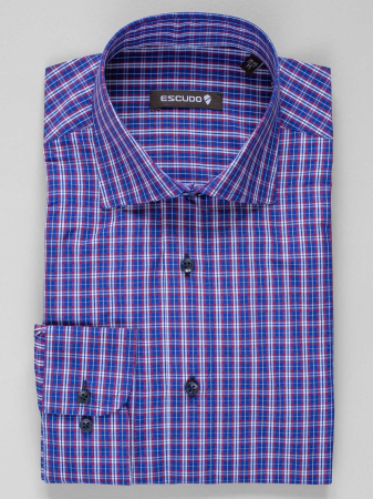 Camasa albastra cu carouri bordo regular fit [0]