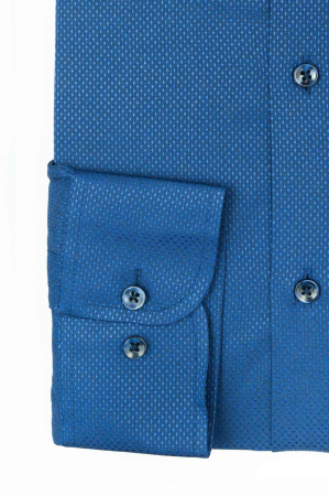 Camasa albastra regular cu model in tesatura [2]