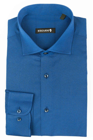 Camasa albastra regular cu model in tesatura [0]