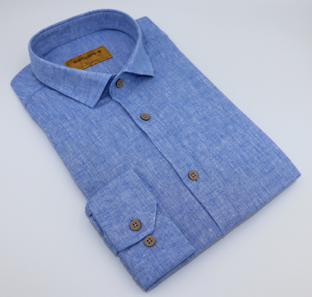 Camasa albastra slim fit din in pentru barbati [2]