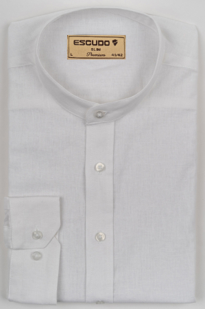 Camasa barbati alba slim fit din in cu guler tunica PREMIUM [3]