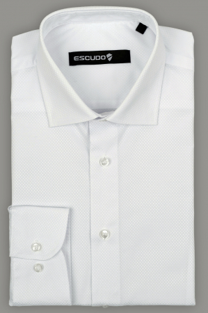 CAMASI - Camasa barbati alba slim fit cu model in tesatura