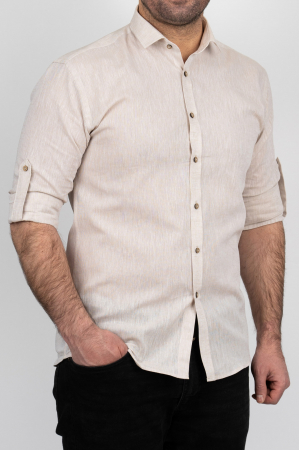CAMASI DIN IN - Camasa barbati bej slim fit din in PREMIUM