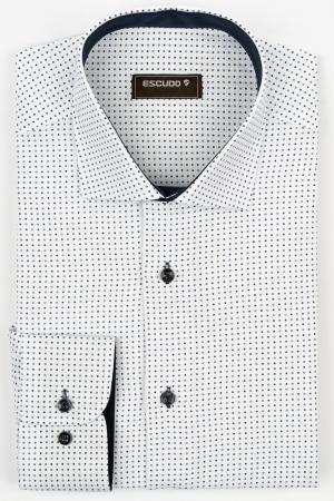 IMPRIMEURI - Camasa barbati slim fit alba cu imprimeu bleumarin