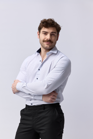 Camasa barbati inalti slim fit alba cu imprimeu bleumarin - TALL