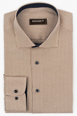 IMPRIMEURI - Camasa barbati slim fit cappuccino cu imprimeu bleumarin