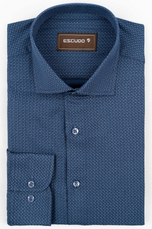 TALL - CAMASI BARBATI INALTI - Camasa barbati inalti slim fit bleumarin  cu imprimeu alb si gri  - TALL