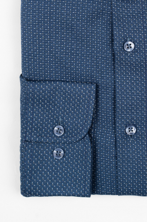 TALL - CAMASI BARBATI INALTI - Camasa barbati inalti slim fit bleumarin  cu imprimeu alb si gri  - TALL