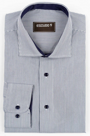 DUNGI SI CAROURI - Camasa barbati regular fit alba cu dungi navy