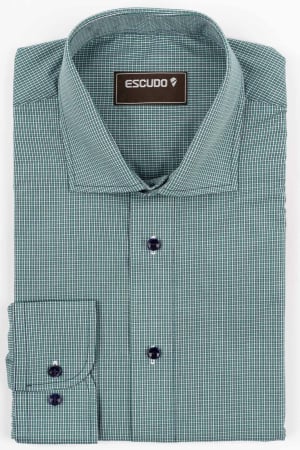 DUNGI SI CAROURI - Camasa barbati slim fit verde cu caro alb
