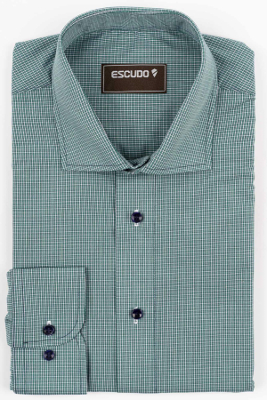 DUNGI SI CAROURI - Camasa barbati regular fit verde cu caro alb - 2XL