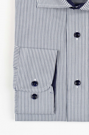 DUNGI SI CAROURI - Camasa barbati regular fit alba cu dungi navy