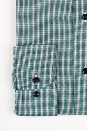 DUNGI SI CAROURI - Camasa barbati regular fit verde cu caro alb