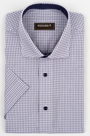 CAMASI - Camasa barbati regular fit alba cu caro bleumarin si lila cu maneca scurta - 2XL-3XL