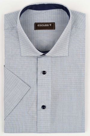 DUNGI SI CAROURI - Camasa barbati regular fit bej cu caro bleu si negru
