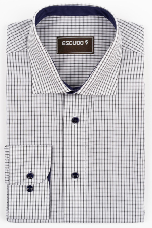 DUNGI SI CAROURI - Camasa barbati regular fit alba cu caro negru si gri