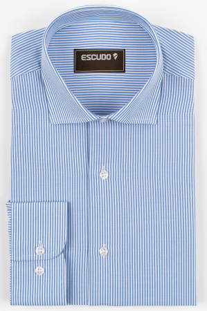 CAMASI CU DUNGI SI CAROURI - Camasa barbati slim fit alba cu dungi albastre